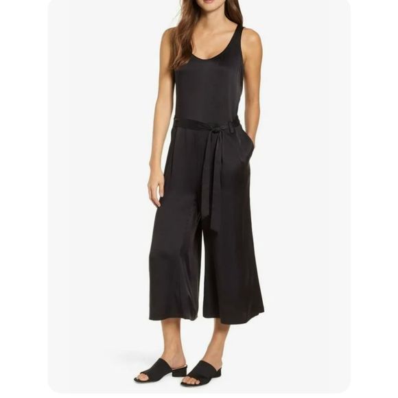 Eileen Fisher Pants - EILEEN Fisher Stretch Satin Silk Sash Wide Leg Crop Pant Jumpsuit XL